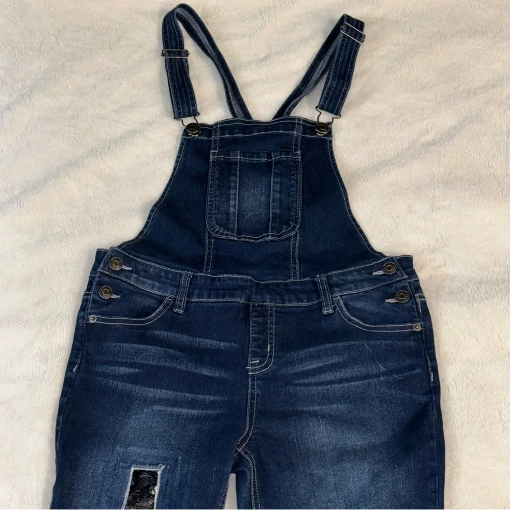 Justice Overalls Denim Sequin Embellished Cuffed Skinny‎ Jean Girls Size 16